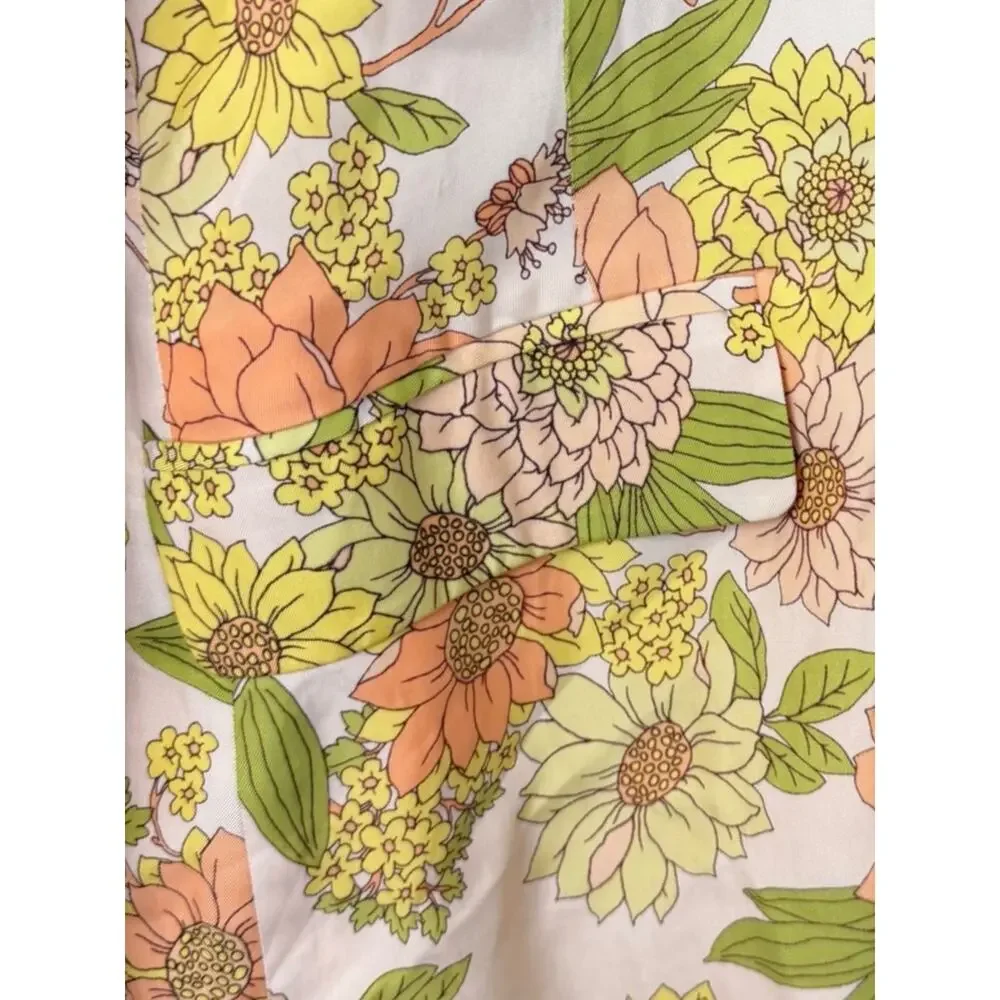 J.Crew Parke Blazer Cupro Blend Retro Zinnia Floral Women’s 10 Orange Green